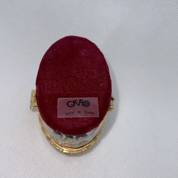 TEDDY BEAR VINTAGE TRINKET HINGED BOX WITH GARNET / BURGUNDY RED VELVET LINING - Picture 8 of 12